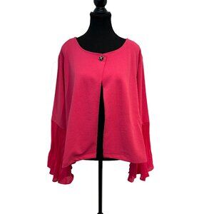 NWT Antthony Collections Cape Jacket Hot Pink Ruched Sleeve Button Closure 3X